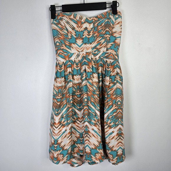 Parker Dress Womens XS‎ Multicolor Strapless Silk Pleated Sweetheart Boho Summer - Picture 1 of 7